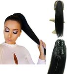 Remeehi Real Human Hair Ponytails Hairpiece Straight Claw Clip Ponytail Hair Extensions 15Inch (85G 4# Medium Brown)