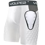 Youper Adult Elite Padded Sliding Shorts, Compression Slider Shorts w/Soft Athletic Cup for Baseball, Football, Lacrosse, Hockey, MMA (White (with Cup), Adult - Medium)