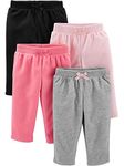 Simple Joys by Carter's Girls' 4-Pack Fleece Pants, Pink/Black/Heather Grey, 6-9 Months