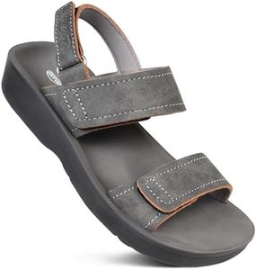 AEROTHOTIC Comfortable Sports Sandals for Women Athletic Outdoor Walking Hiking Water Cushioned Memory Foam Adjustable Backstrap Beach Sandals with Arch Support (Renee Grey, Size 9)