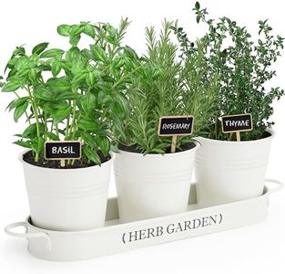 PERFNIQUE Indoor Herb Garden, Herb Garden Planter for Indoor/Outdoor, Farmhouse Plant Pots, Windowsill Herb Garden Kit with Tray, Window Pots for Indoor Plants (Off White)