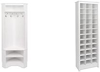 Prepac White Corner Hall Tree | Shoe Storage Cabinet (36 Pairs)