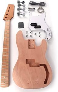 Roasted Canadian Maple Neck DIY Electric Bass Guitar Kit Kits Unfinished Uncut Mahogany Body Maple Fingerboard Fretboard All Parts Included (Pbass Maple Fretboard)