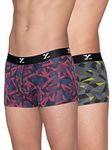 XYXX Men's Modal Slim Geometric Trunks (Pack of 2) (XY_R5_TRNK_02_Triad Red + Prism Grey_L)