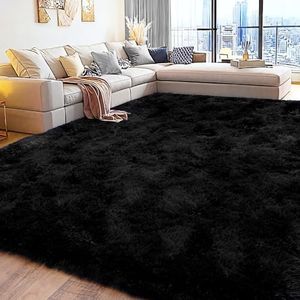 KOGSA 6x9 Fluffy Fuzzy Area Rug for Living Room Bedroom, Ultra Soft Large Living Room Rugs, Non Slip Thick Shag Rug for Dorm, Kids Girls Boys Rug for Home Decor Aesthetic, Black