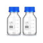 Bello Borosilicate Glass reagent bottle 25ml with leak proof Blue Screw Cap pack of 4 for glassware wide mouth chemical bottles for lab, laboratory, kitchen and professional use