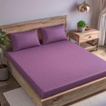 Trance Home Linen 300TC Jacquard Weave Fitted Bedsheet for King Size Bed with 2 Pillow Cover - Skin Friendly, Premium 100% Cotton (78 x 72 Inches | Plum)