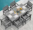 SERWALL Outdoor HDPE Dining Table Set, 7-Piece Outdoor Dining Table Sets with Umbrella Hole Cut-Out Table and 6 Chairs, Gray