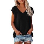 Womens 3/4 Sleeve Tops Sexy Tops for Women Low Cut Button Down Neck Short Sleeve Soild Color Tight Slim Fitted Tee Tops Tunic T Shirts Sexy Crop Tops for Women UK Tees