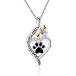 VANLAMS Womens 925 Sterling Silver Bone Love Heart Dog Paw Print Pendant Necklace I Love You Forever and Ever, Gifts for Dog Owner, Sterling Silver, Metal