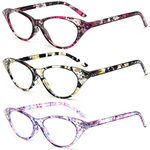 Inlefen Womens Reading Glasses Spring Hinge Ladies Vintage Cat Eye Readers Eyeglasses with Rhinestones(Red/Yellow/Purple,+2.50)