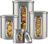 Canister Sets for Kitchen Counter - Kitchen Decor Sets - Brushed Stainless Steel - Sugar Containers for Countertop - Flour Sugar Canister Set - Sugar Jars for Kitchen - Kitchen Canisters Set of 4