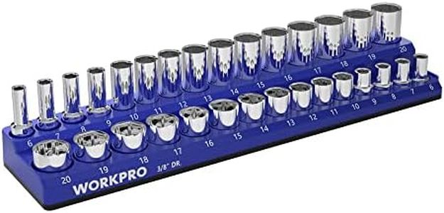 WORKPRO Magnetic Socket Organizer, 3/8-Inch Metric Socket Holder, Socket Trays Holds 30 Pieces Standard Size and Deep Size Sockets(Sockets not Included)