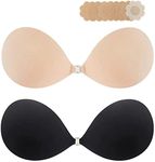 MITALOO Silicone Sticky Bra Adhesive Invisible Bra Backless Strapless Bra Nipple Cover Pasties for Women, Light Nude Black