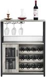 Alkmaar Wine Bar Cabinet with Removable Wine Racks and 1 Drawer,Bar Cabinet with Glass Holder and Mesh Door for Liquor and Glasses,Grey