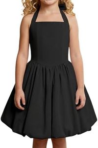 Girls Halter Bubble Dress - Tween Girls School Dance Graduation Dresses Adjustable Shirred Back Ruffle Flower Girl Party Dress for Kids Wedding Birthday Back to School Outfits Black 13-14 Years