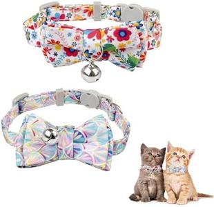 Sychien 2 Pack Cat Collar with Breakaway Bowtie and Bell Adjustable Breakaway Cat Collars for Girl Female Boy Male