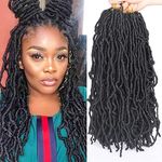 Xtrend 7 Packs 18 Inch Natural Black Soft New Faux Locs Crochet Braids Hair Synthetic Soft Dreads Locs Braiding Hair Fashion Goddess Faux Locs Curly Wavy Hair Extensions 18strands/pack 1B#