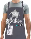 LINEN CLOSET® Baking Aprons for Women Baker Aprons for Men Funny Baking Gifts for Bakers Wife Husband Mother Daughter Kitchen Aprons with Pockets-star baker apron