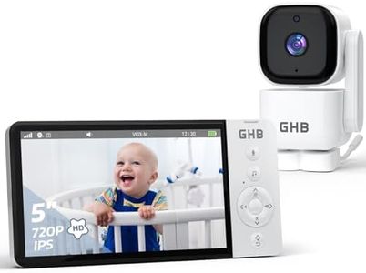 GHB Baby Monitor Video e Audio 5'', 350° Telecamera 720HD IPS Schermo, 5000mAh, Monitoraggio Temperatura, Audio Bidirezionale,VOX, Visione Notturna,Ninne Nanne
