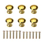 NC 6 Pieces Solid Small Gold Cabinet Knobs Round Mushroom Shape Pull Handle with Screws for Cupboard Drawer Furniture Doors, Single Hole, Zinc Alloy