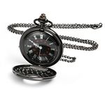 Vicloon Modern Pocket Watch, Quartz Pocket Watch with Chain, Vintage Quartz Pocket Watch Roman Numerals Stylish Pocket Watch for Birthday Anniversary Day Christmas Fathers Day (Black)