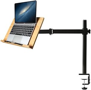 wishacc Book Stand Height Adjustable - X-Large Table Side Bamboo Reading Mount Holder with Clamp for Reading Hands Free, Desktop Cookbook Rest 15.4 x 11 inch