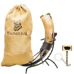 Thor Horn Large Viking Drinking Horn with Metal Stand - Genuine Handcrafted Viking Horn Cup for Mead, Ale and Beer - Original Medieval 20 oz Mug and Burlap Gift Sack (Metal Stand)