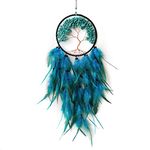 Donko Dream Catchers, Turquoise Tree of Life Dream Catcher, Cyan Feather Dream Catcher for Adult Bedroom Wall Decor, Handmade Dream Catcher Wall Hanging Ornaments Crafts