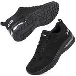 Womens Trainers Running Shoes Air Cushion Sneakers Ladies Walking Shoes Lightweight Breathable Mesh Athletic Sports Shoes Non Slip Casual Gym Tennis Shoes Jogging Shoes Black