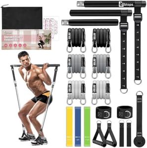 Pilates Bar Kit with Resistance Bands, Upgraded Multifunctional Screw Yoga Pilates Bar with Metal Adjustment Buckle, Portable Home Gym Pilates Bar for Women Men Full Body Workout Equipment Black