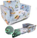 Truwelby Kids Sofa, Glow in The Dark Toddler Chairs Children's 2 in 1 Convertible Sofa to Lounger - Extra Soft Flip Open Chair & Sleeper, Toddler Couch Chair, Sofa Bed for Boys Girls