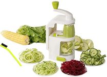 Kwirkythings Vegetable Spiralizer, Handheld Spiral Slicer Cutter Machine, Zucchini Noodle Spaghetti Maker, Rotating 4 Blade Stainless Steel Veggie Chopper - White w/Cleaning Brush (Heavy Duty)