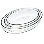 Phawta Glass Baking Tray, Microwave Oven Dishwasher Freezer Safe Dish, Transparent (Oval, Set of 3 pcs: 700ml, 1600ml, 2500 ml)