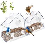 WLLKOO Window Bird Feeder 2 Pack, Bird House for Outside with 4 Rod, Small Acrylic Window Bird Feeder with Strong Suction Cups and Drain Holes 5.9 * 2.4 * 5.9 inch