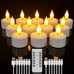 SoulBay Rechargeable Tea Lights with Remote, 12pcs Flameless Flickering LED Candles with Timer & Charging Cable, No Battery Needed, for Home Lantern Table Party Holiday Decorations