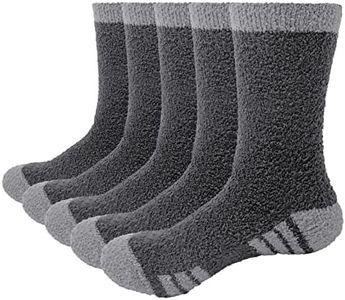 YUEDGE Men's Fuzzy Socks Cozy Fluffy Sleep Bed Socks Winter Warm Slipper Socks for Male's Size 9-11, 5 Pairs/Pack