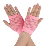 HD Novelty Fingerless Fishnet Gloves Diva Women Black 80s Retro Vintage Nylon Stretchy Mesh Gloves for Kids Girls Dance Disco Costume Parties Supplies Accessories (Baby Pink)