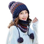 Huamulan Women Winter Beanie Hat Peruvian Circle Scarf Set Ski Ear Flaps Caps Dual Layered Fleece Lined Pompoms