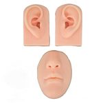 3PCS 3D Silicone Nose Mouth Ear Model, Soft Silicone Flexible Human Nose Left and Right Fake Ear Piercing Practice Silicone Body Parts Acupuncture Teaching Display Tool for Jewelry (Light Skin Color)