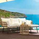YITAHOME Rope Woven Sectional L-Shaped Sofa, 3 Pieces Patio Furniture Set for Patio Backyard Poolside, Wicker Conversation Set with Cushions, Detachable Lounger, Side Table - Beige