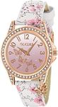 Tikkers Rose Gold Case Flower Printed Butterfly Charm Watch - NTK0029