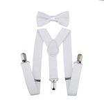 SunTrader Child Kids Clip-on Suspenders Elastic Y-Shape Adjustable with Clips and Bow Tie Set for Boys and Girls (White)