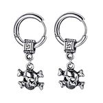 M Men Style Men Gothic Skeleton Head Dangle Huggie Punk Titanium Steel Piercing Jewelry Silver Stainless Steel Earrings For Men And Women SEr202242