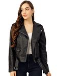 Leather Retail Women's Solid Biker Jacket (LRF11BLME12_Black_Medium)