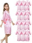 ALHAVONE 12 Pieces Girls Kids Silky Satin Solid Color Short Kimono Robes for Wedding Birthday Party Spa (Pink Set of 12, 8)