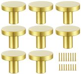 abcGoodefg 8PCS Brass Gold Cabinet Knobs, 25mm Small Round Dresser Knobs, Solid Modern Single Hole Drawer Knobs, Metal Cupboard Handle Pulls with Screws Decorative Kitchen Hardware (8, 25mm/1inch)