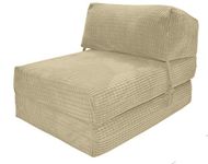 Gilda Jazz Chair Bed Fold Out Futon Single Mattress Corduroy (Budget, Cream)