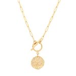 18K Gold Moon Star Medallion Pendant Necklace Paperclip Chain Choker Layering Jewelry for Women