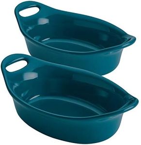 Rachael Ray Solid Glaze Ceramics Au Gratin Bakeware/Baker Set, Oval - 2 Piece, Teal